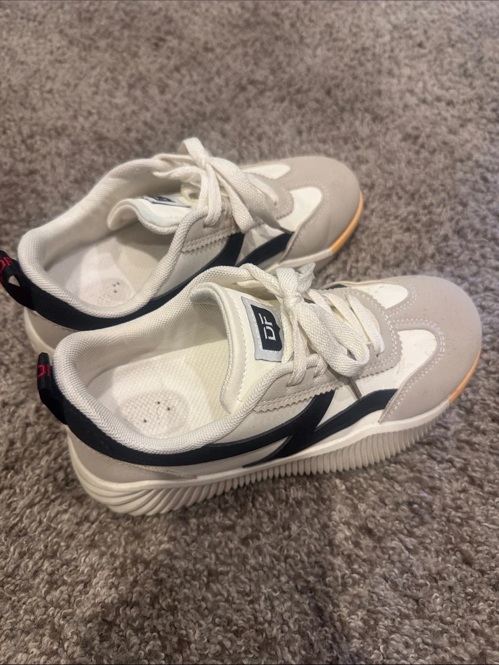 Women’s Neutral White & Beige Lace-Up Sneakers with Black Accent